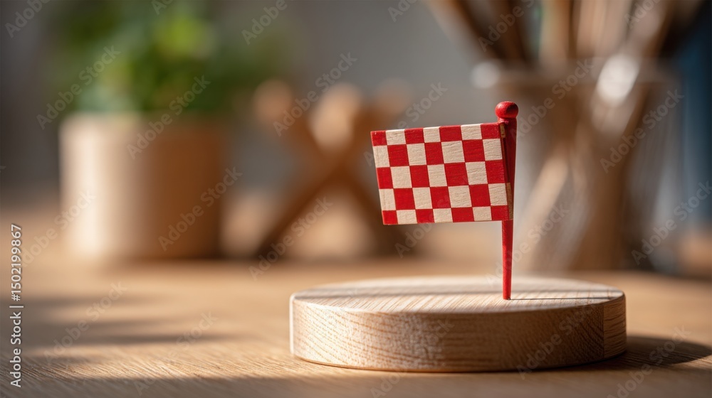 Poster small red and white checkered flag on a neutral background signifying low activity and the concept o