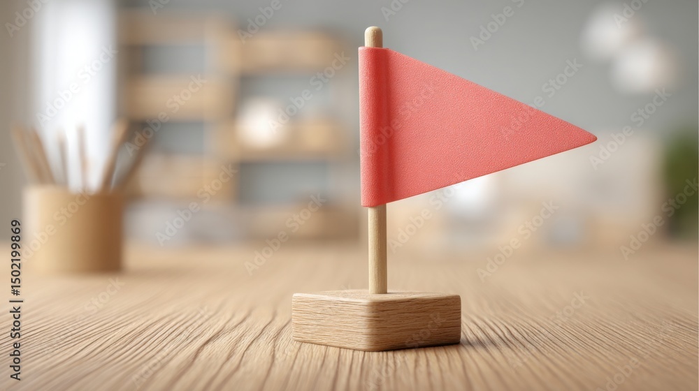 Poster wooden table featuring a bright red flag indicating low activity and representing the concept of tra