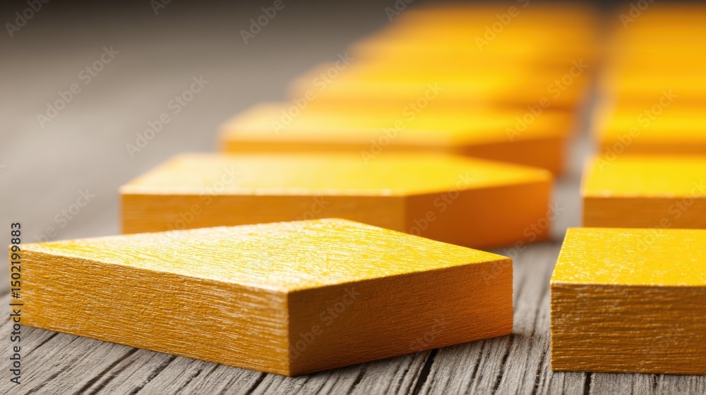 Poster yellow block of wood on a plain background representing the concept of tracking escalation and urgen