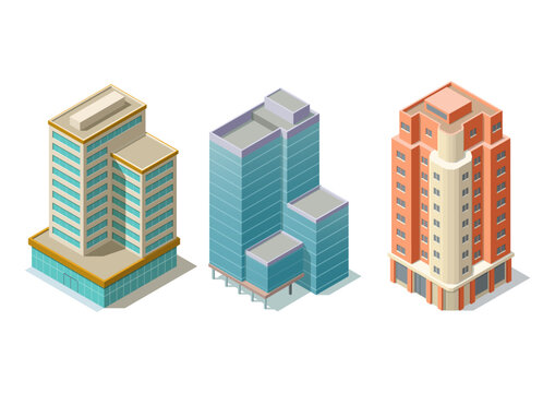 Set of isometric modern building for map or game asset