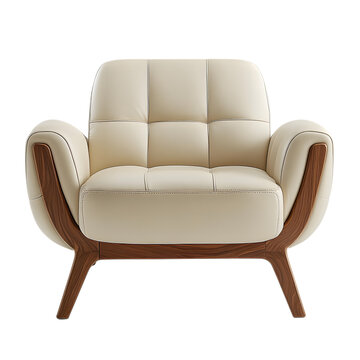recommend clip art: Beige leather armchair with wooden legs isolated on transparent background