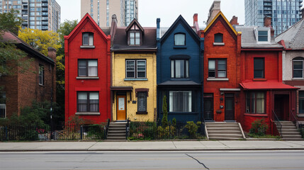 Obraz premium Vibrant Row of Colorful Houses on City Street