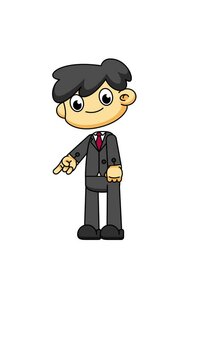 Chibi Businessman Pointing, Confident Corporate Gesture, Cartoon Loop 