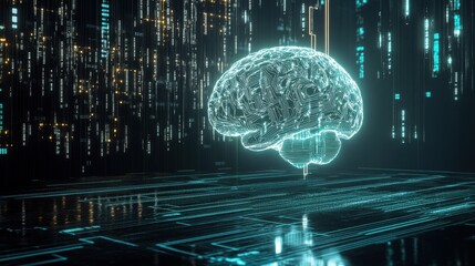 A glowing brain illustration representing artificial intelligence and technology