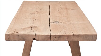 A top-down view of a rustic wooden table, showcasing its natural grain and sturdy construction. The table is simple and elegant, perfect for various interior design uses