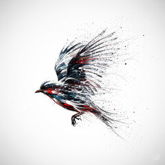 abstract artistic colorful black red bird in flight watercolor illustration design on white background
