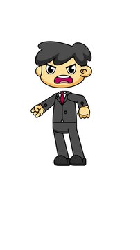 Angry Chibi Businessman Green Screen, Cartoon Loop Animation, Office Rage Pose 