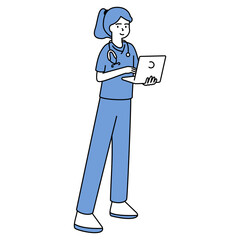 outline vector illustration of nurse with random pose