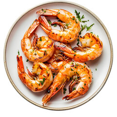 Grilled shrimp on plate isolated on transparent background
