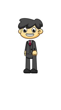 Welcome Pose Chibi Businessman, Green Screen Loop Animation, Cartoon Style Gesture 
