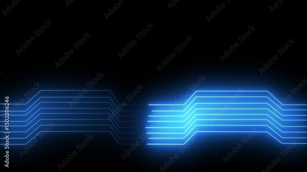 Aufkleber abstract glowing neon futuristic circuit line animation on black background. abstract blue technolog