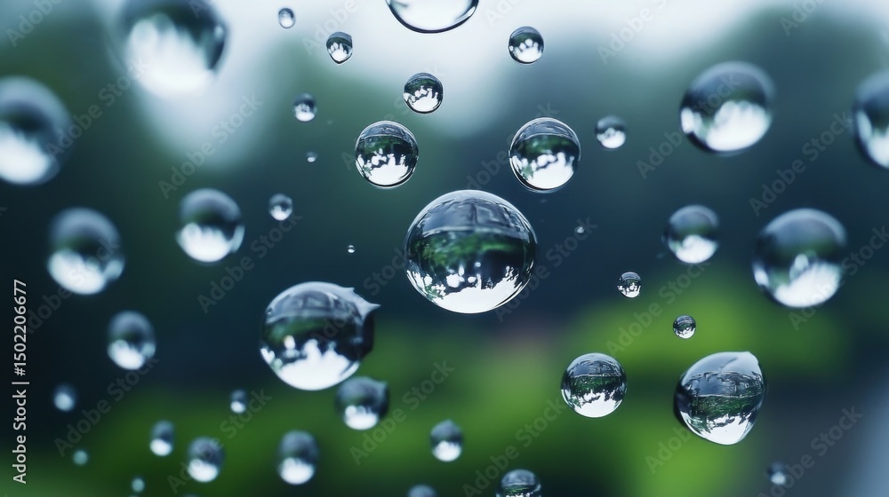 Poster water droplets captured with a macro lens, creating an ethereal, abstract image. these clear droplet