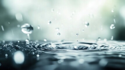 Capture the moment of impact and ripples in water. The image showcases the beauty of water drops and their reflection, highlighting purity and freshness.