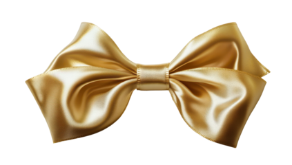 A large, luxurious golden satin ribbon tied in a classic bow, showcasing rich folds and subtle sheen