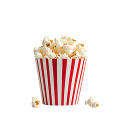 Popcorn in red and white striped bucket isolated on transparent background