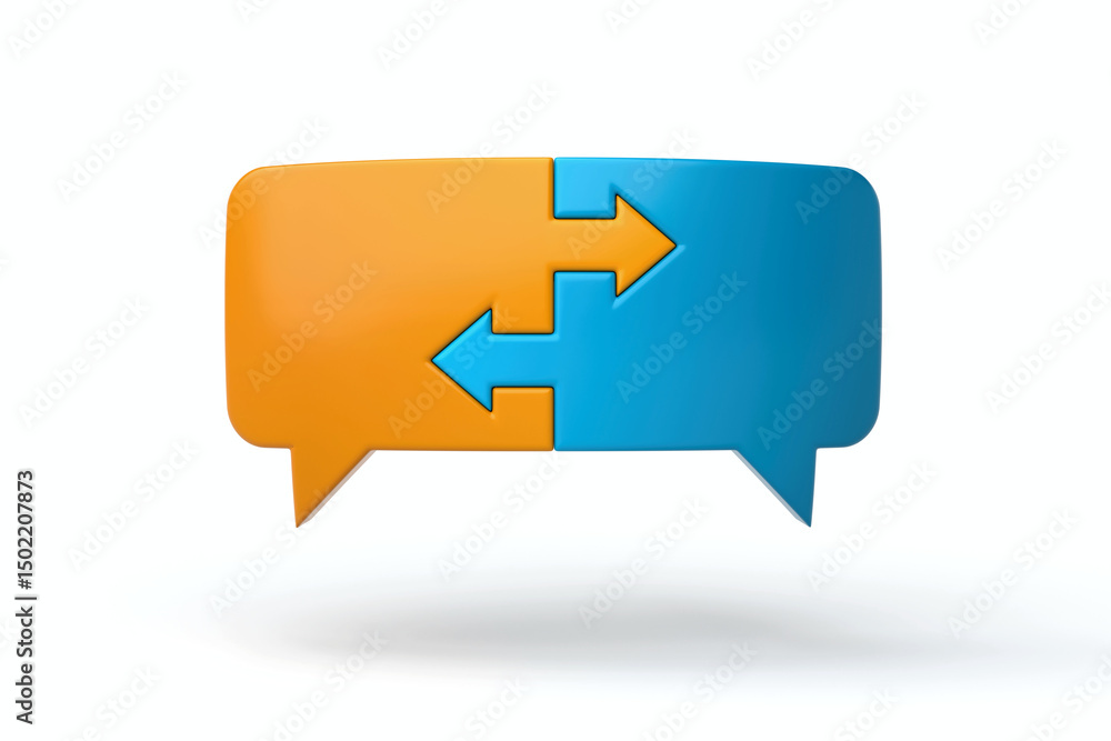 Fototapete speech bubbles puzzle with arrows inside, symbolizing two way communication, decision making, and bu