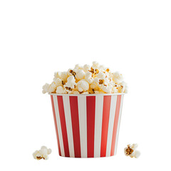 Red and white striped popcorn bucket isolated on transparent background