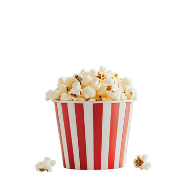recommend clip art: Red and white striped popcorn bucket isolated on transparent background