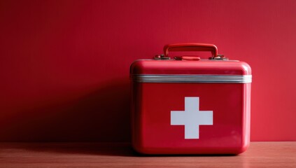Obraz premium First aid kit on red background