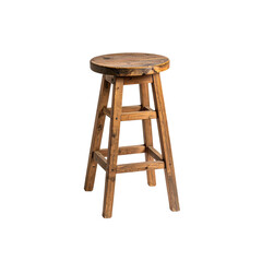 Rustic wooden bar stool isolated on old pub home seat on transparent background