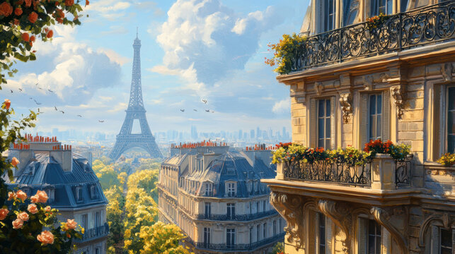 paris portrayal cityscape eiffel background parisian