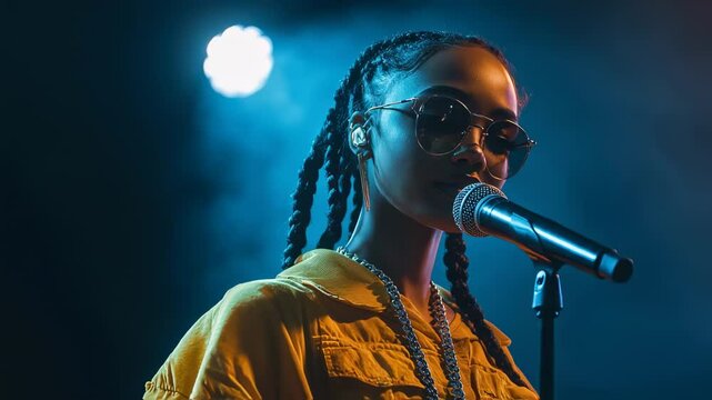 Captivating Singer Performing Live Under Stage Lighting Showcasing Musical Artistry