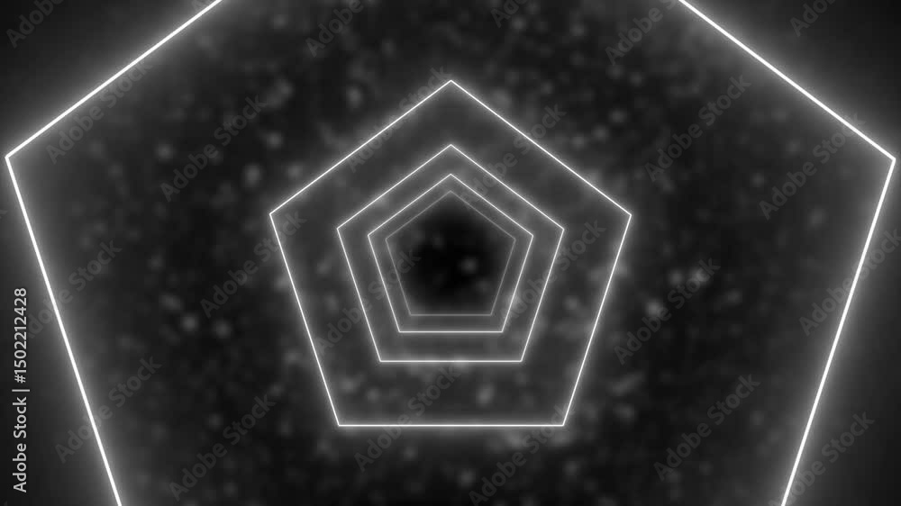 Poster neon tunnel with disco style stars motion graphic, camera fly in art space or tunnel with neon light