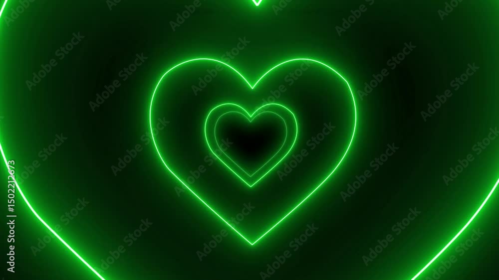 Poster abstract neon heart animation. beautiful hearts tunnel with light lines moving fast. different color