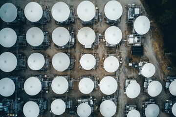 Aerial view of industrial storage tanks in geometric arrangement