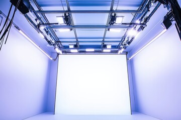 Studio lighting setup in minimalist environment with white backdrop