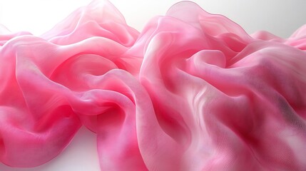 Layered Pink Fabric Swirling In Bloom Motion With Marble Texture Waves Flowing Across a Clean White Background In Abstract Form