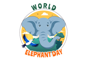 Happy World Elephant Day Vector Illustration on August 12, featuring Elephants for Conservation and Salvation Efforts in a Flat Style Background