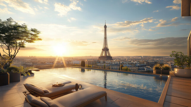 paris aerial view rooftop pool area - Powered by Adobe