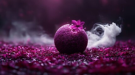 Loss Represented By a Sphere Shattering Into Bloom As White Smoke Flows Into a Dark Violet Night