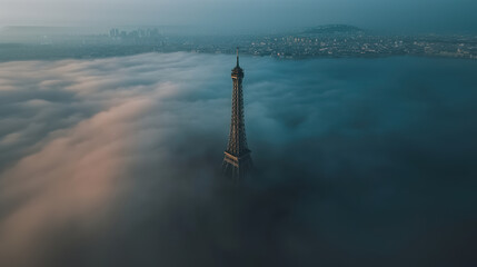 Fototapeta premium paris aerial view eiffel sea clouds