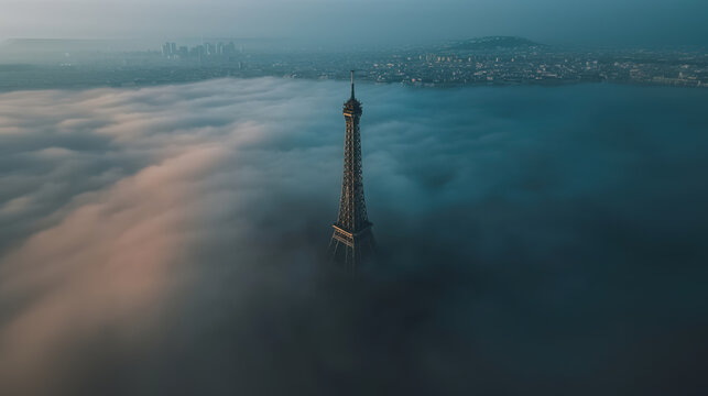 paris aerial view eiffel sea clouds - Powered by Adobe