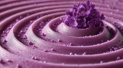 Minimalist Design of Concentric Geometric Rings Formed From Soft Violet Powder and Bloom Trails a Smooth Surface