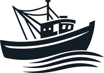 Fishing Trawler Logo - Bold Fisherman Boat Vector - Commercial Fishing Design