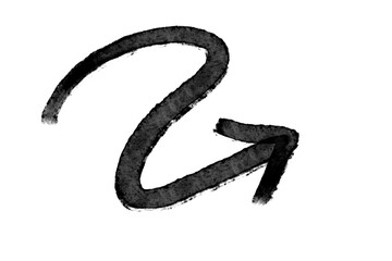 inky black sketched arrow on transparent background