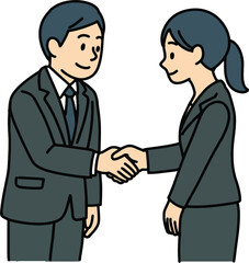 Fototapeta premium Man and Young Woman in Suits Shaking Hands