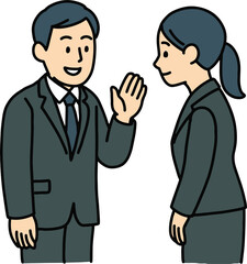 Man and Woman in Suits Having a Conversation