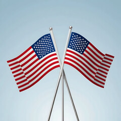 Obraz premium Crossed American Flags Against a Light Sky