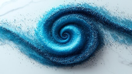 Powder Trails Creating a Spiral Bloom of Colour Across a White Surface With Dramatic Cyan Motion and Marble Texture