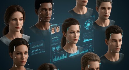 Futuristic Facial Recognition AI Biometric Data Analysis