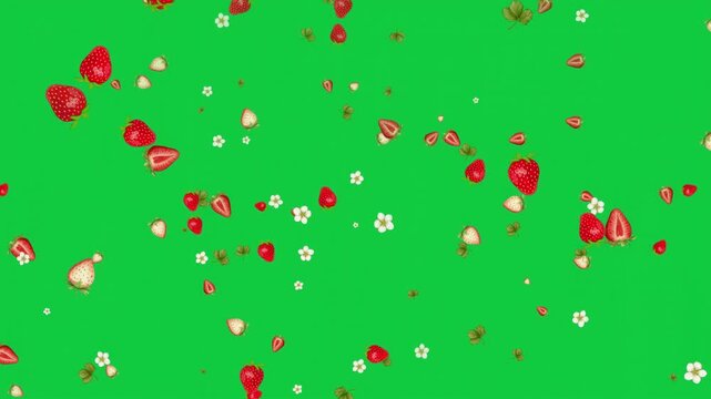 Strawberry Mix Falling Loop &ndash; Green Screen Summer Fruit Animation Overlay