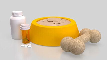 The Food in Bowl for Pet concept 3d Rendering.