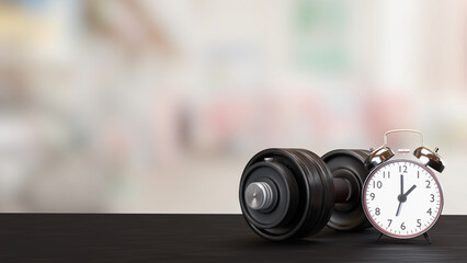 The Dumbbell and clock for Health or fitness concept 3d Rendering.
