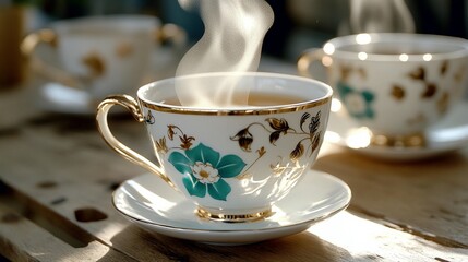 Fototapeta premium Steaming Tea in Vintage Cup