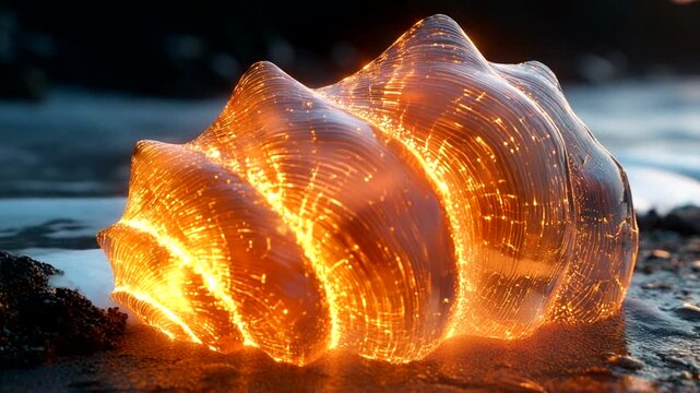 Illuminated seashell on the beach