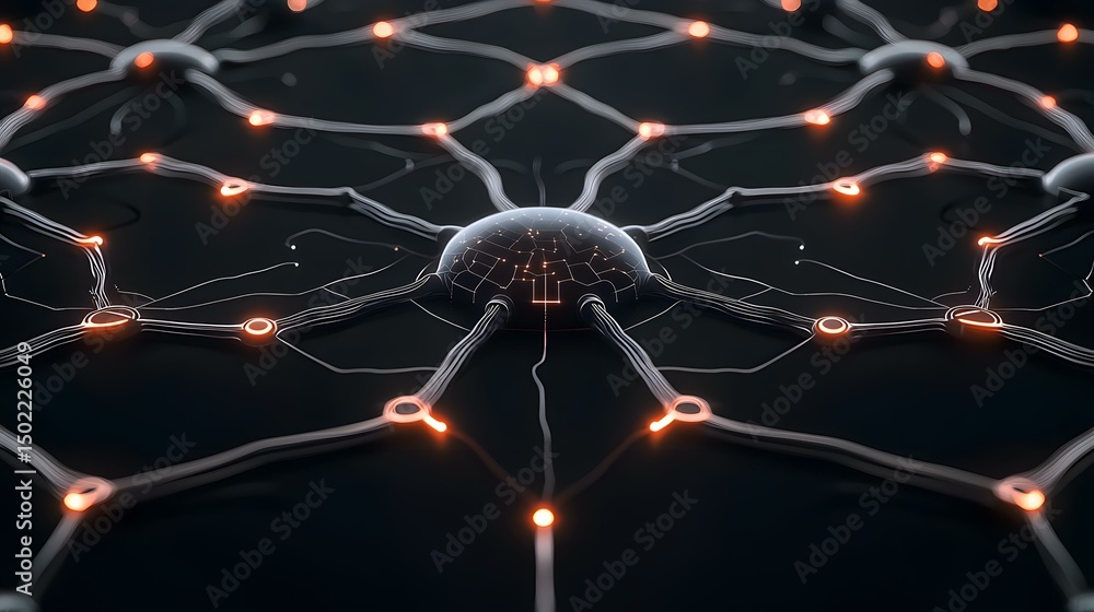 Poster the image shows a stylized representation of a neuron, the basic unit of the nervous system, with gl